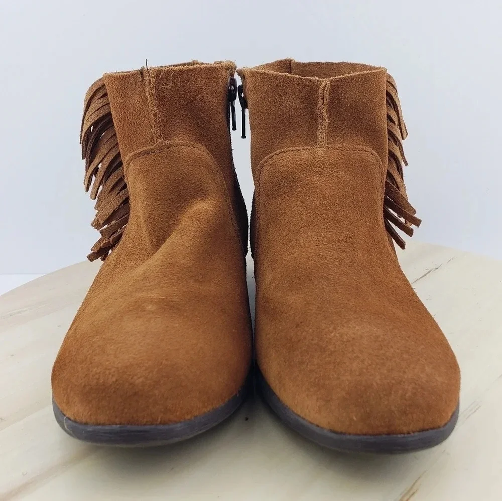 Minnetonka Fringe Boots Size 6 Tan Brown Suede Moccasins Ankle Booties Western - Picture 4 of 11